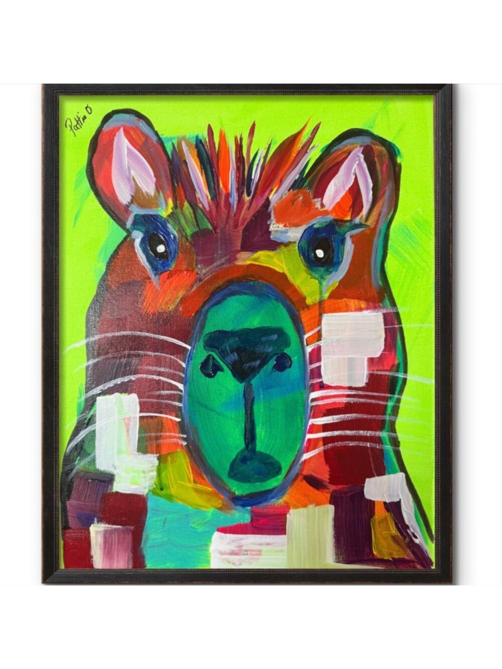Capybara Wall Art Original Acrylic Painting 11x14 Canvas Neon Pop Art Electric C